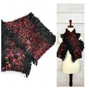 NWOT Mohair Scarf Zazou Luxe Black Burgundy Soft Fancy Yarn made in France